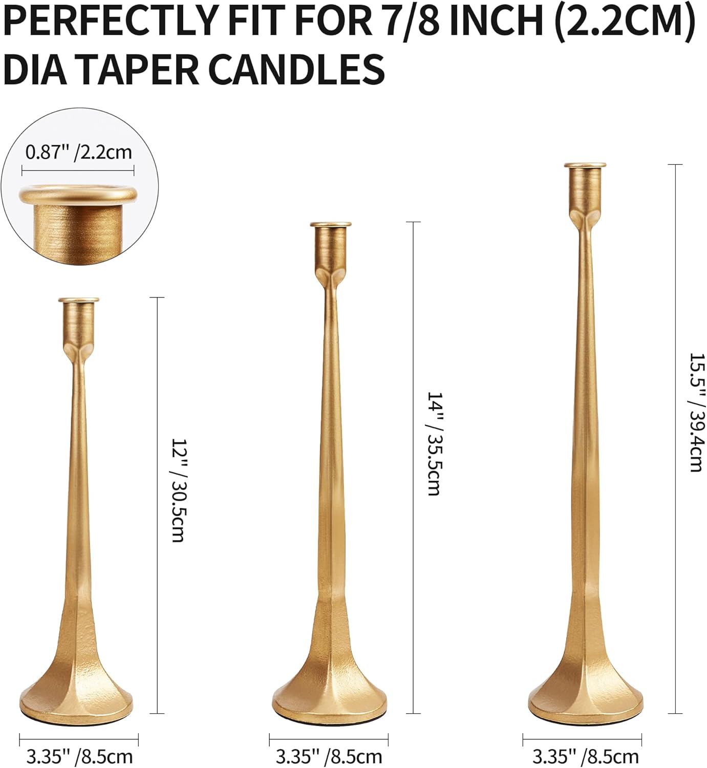 Iron Taper Candle Holder Set of 3 15.5" 14" 12" Decorative Modern Vintage Metal Tall Candlestick Holders for Wedding, Dinning Table,Mantle, Party Decoration(3, Antique Brass) - Image 4