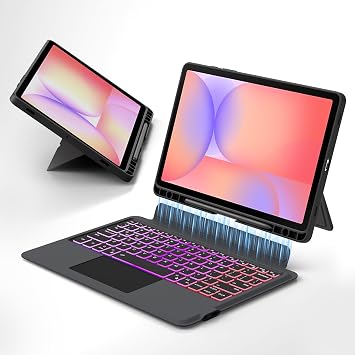 Keyboard Case for Samsung Galaxy Tab S10 Lite/S10 FE/S9 FE/S9 Case with Keyboard One-Click DEX Mode, Magnetic Detachable Keyboard with Touchpad & Rainbow Backlit, Built-in S Pen Holder, Black