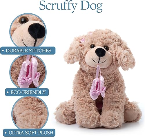 Miniatura 9 de The Petting Zoo Peluche de perro Ballerina Scruffy, regalos para niños, juguete de peluche de perro marrón caramelo de 10 pulgadas