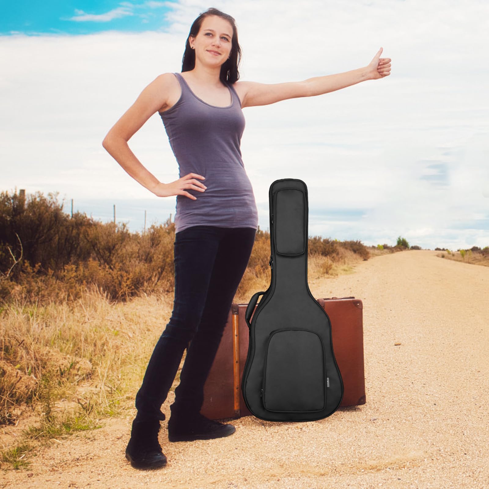 Gitarrentasche für Akustikgitarre, wasserdicht, 104,1 cm, Gitarrentasche mit 2 Taschen, Schwarz , Modern