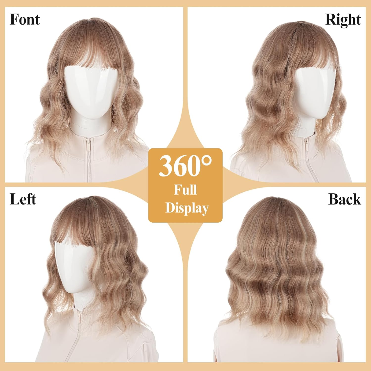Short Wavy Wig with Air Bangs Shoulder Length Natural Curly Hairstyle Loose Wave Bob Hair Wigs for Women Daily Party Use Ombre Silver