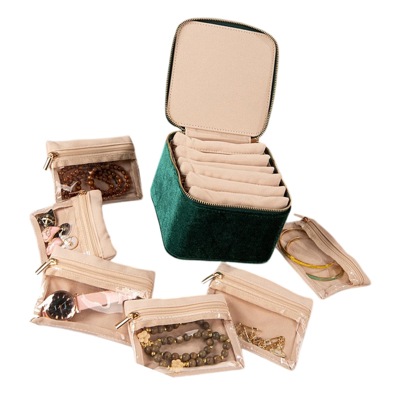 Geavonyg Velvets Jewelry Organiser with 6 Transparency Pouches Storage Box for Necklaces Bracelets Rings Earrings and Brooches Jewelry Travel Case