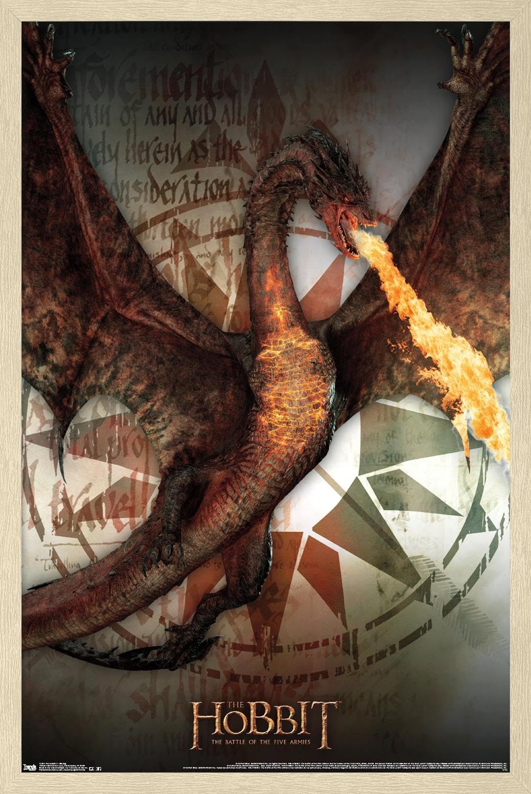The Hobbit: The Battle Of The Five Armies - Smaug Wall Poster, 22.4L" x 14.7W", Blonde Framed Version