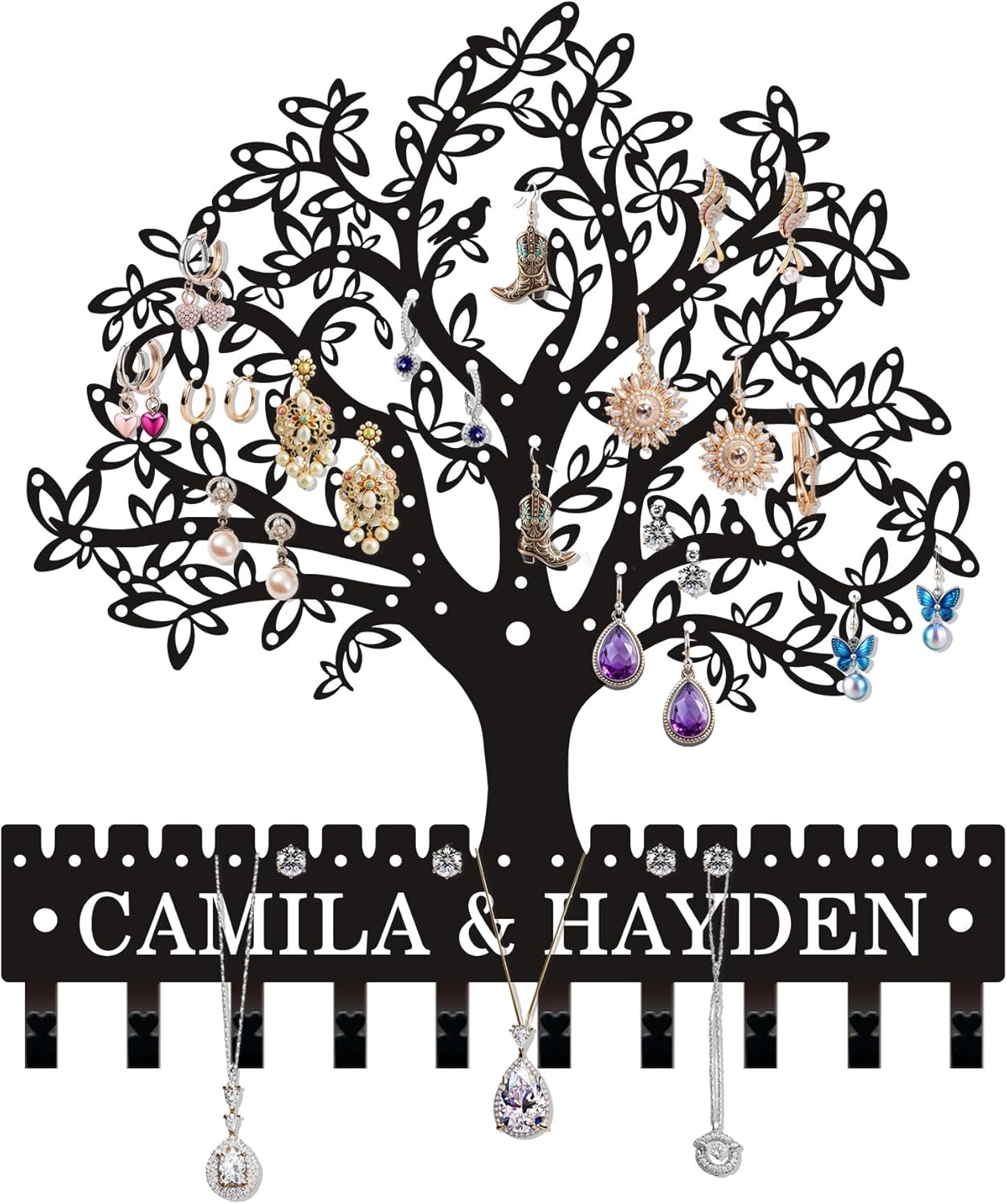 Tree of Life Wall-Mounted Earring Holder, Necklace Organizer, Hanging Jewelry Storage Rack with Hooks for Studs, Hoops, Accessories, Jewelry Holder, Gift for Wife, Mothers, Daughters