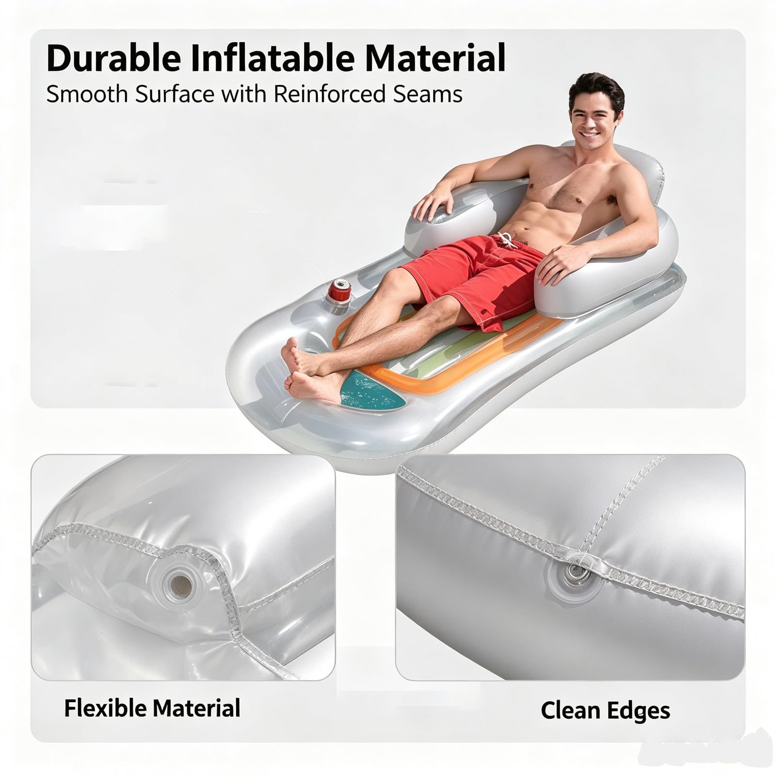 Flotadores Inflables para Adultos con Bomba de Aire eléctrica Colchoneta Hinchable Piscina con Portavasos y Reposapiés Plegable de PVC Ideales para Diversión Descanso
