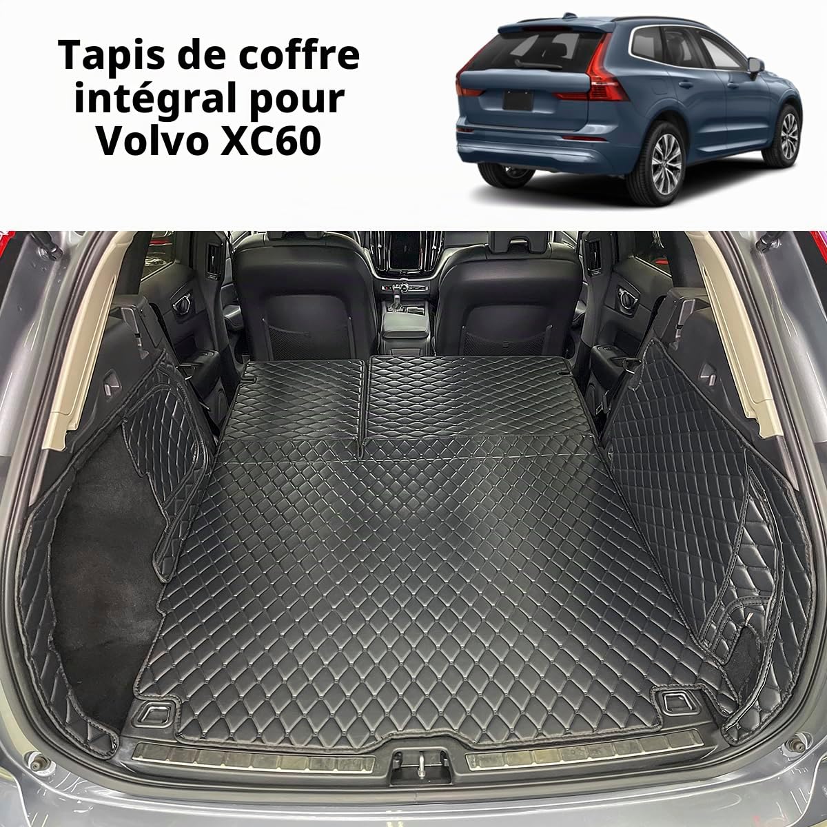 Tapis de coffre compatible avec Volvo XC-60 (XC60) 2017-2026 (et panneaux latéraux arrière gauche et droit) Tapis de coffre adapté aux chiens