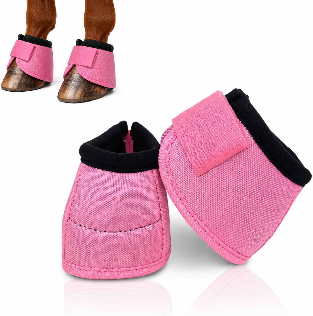 Hilltown Waterproof Bell Boots for Horses | Lightweight, No-Turn Knob, Neoprene Lining, Shock Absorption Material, Double Hook and Loop Closure for Training