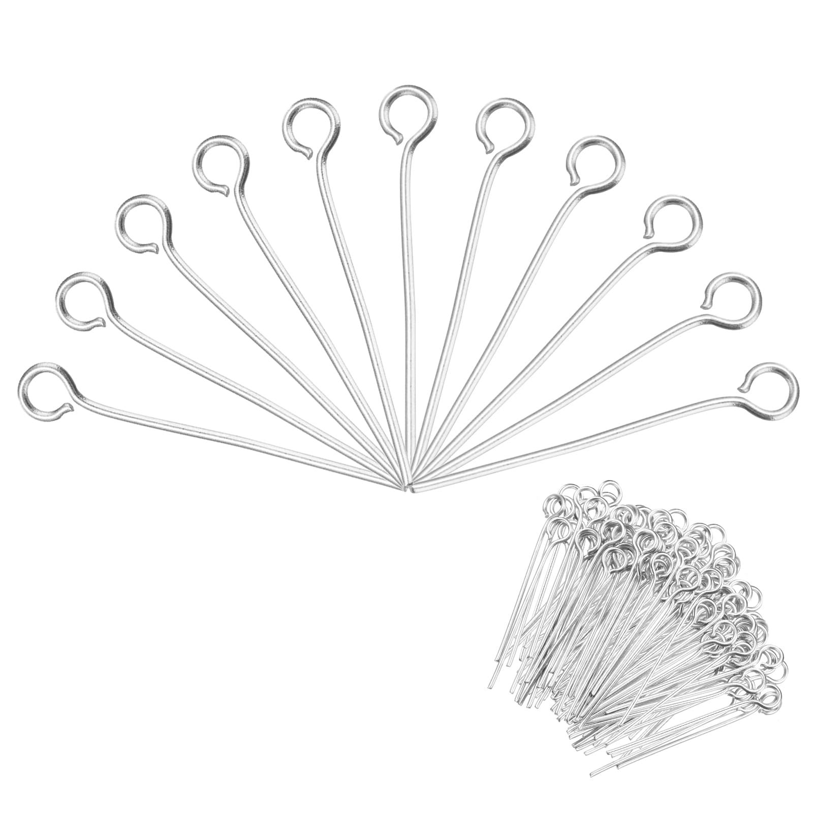 MECCANIXITY 600pcs Stainless Steel Eye Pins 0.6mm/24 Gauge 25mm Earring Flat Headpins for Jewelry Making Supplies Jewelry Findings, DIY Craft, Necklace, Silver