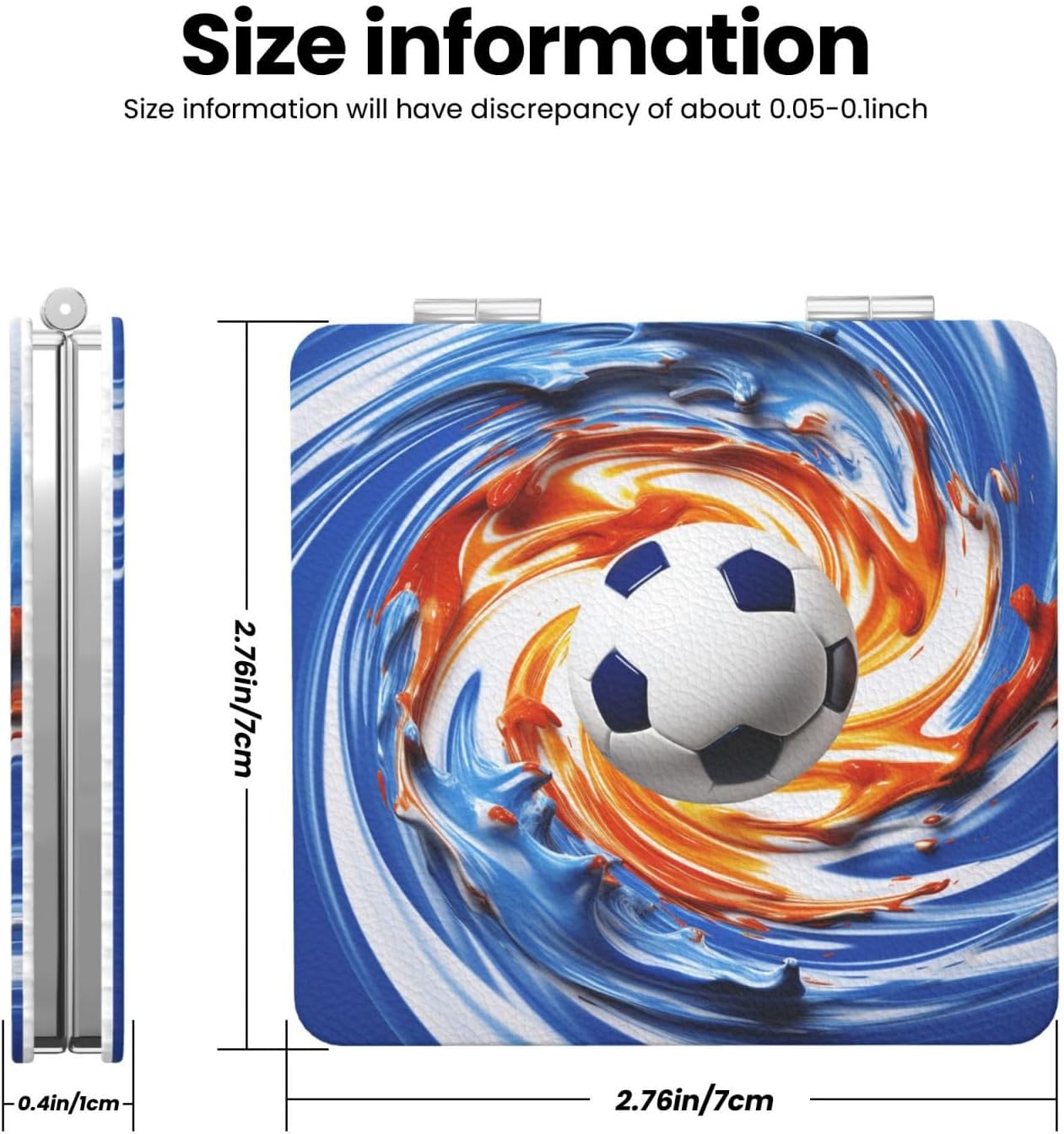Soccer Ball in Blue and White Swirls Compact Mirror Small Travel Makeup Mirror 2X 1x Magnification Portable Folding Mirror Lightweight Metal Cosmetic Pocket Mirror for Women Gifts image 3