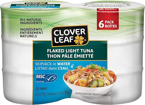 Clover Leaf Flaked Light Skipjack Canned Tuna in Water - 170g, 6 Count - High in Protein, 13g Per 55g Serving - 100% Wild-Caught and Traceable Tuna - Trace My Catch