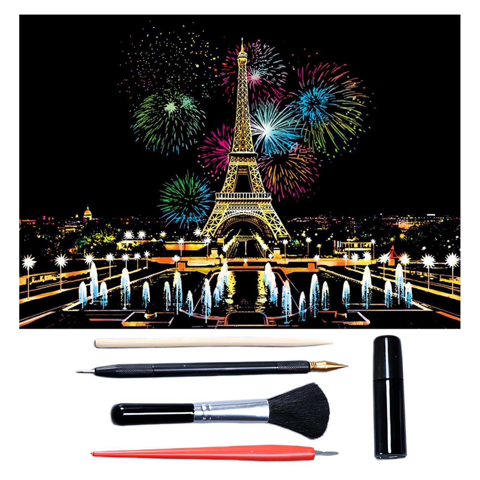 Scratch Art for Adults & Teens, Paint by Scratch 16 X 11.2 Inches, Scratch Off Paper Painting, Scratchart Kit Ornaments, Colorful Sketches Rainbow Scratch Art (Paris)