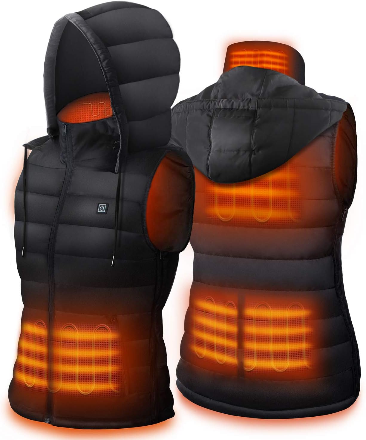 Heated Gilet, Unisex Winter Hooded Outerwear for Men Women, Lightweight USB Electric Clothing Vest with 3 Heating Levels, Adjustable Size (Battery Pack Not Included)