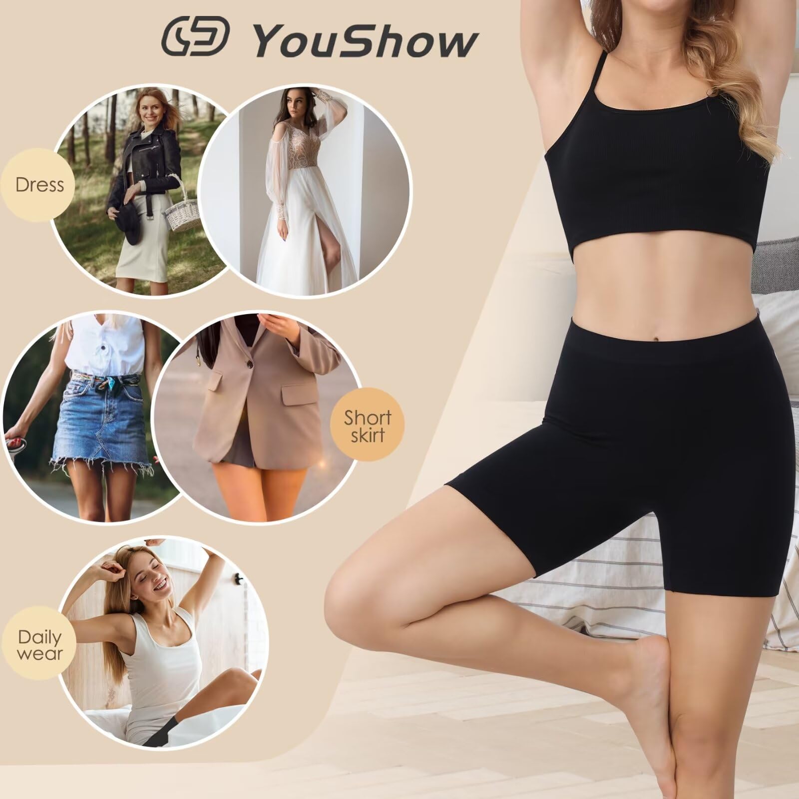 YouShow 3 Pack Pantalon Antirozaduras Mujer Debajo la Falda Pantalones Cortos Vestir Braga Anti Roce