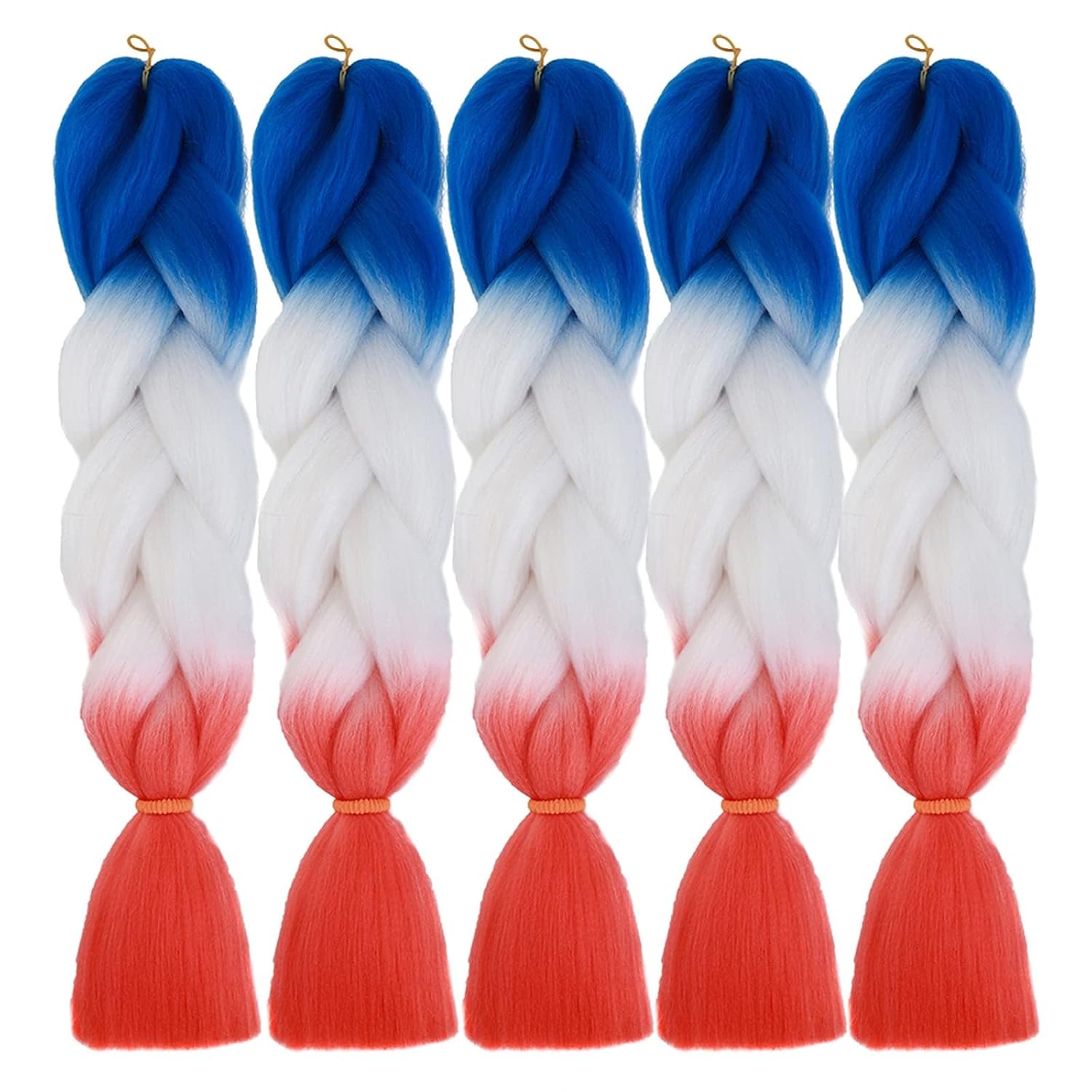 Colored Ombre Jumbo Braiding Hair Extensions Synthetic Fiber for Twist Braids Braiding Hair Extension(3Pcs/Lot Blue/White/Red Orange-Red)