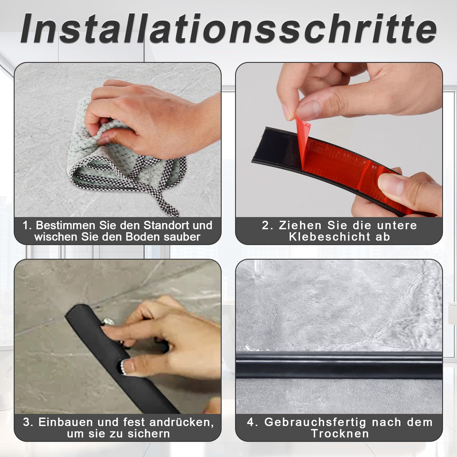 Selbstklebende Silikon-Duschschwelle 300 Cm Grau – Schwallschutzleiste Als Wassersperre Für Dusche & Küche