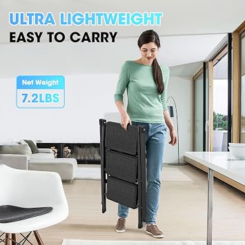 3 Step Ladder, Folding Step Stool for Adults, Lightweight Aluminum Step Ladder, Portable 330 LBS Capacity Ladders for Home Kitchen Library Office, Small Step Stools with Anti-Slip Wide Pedals