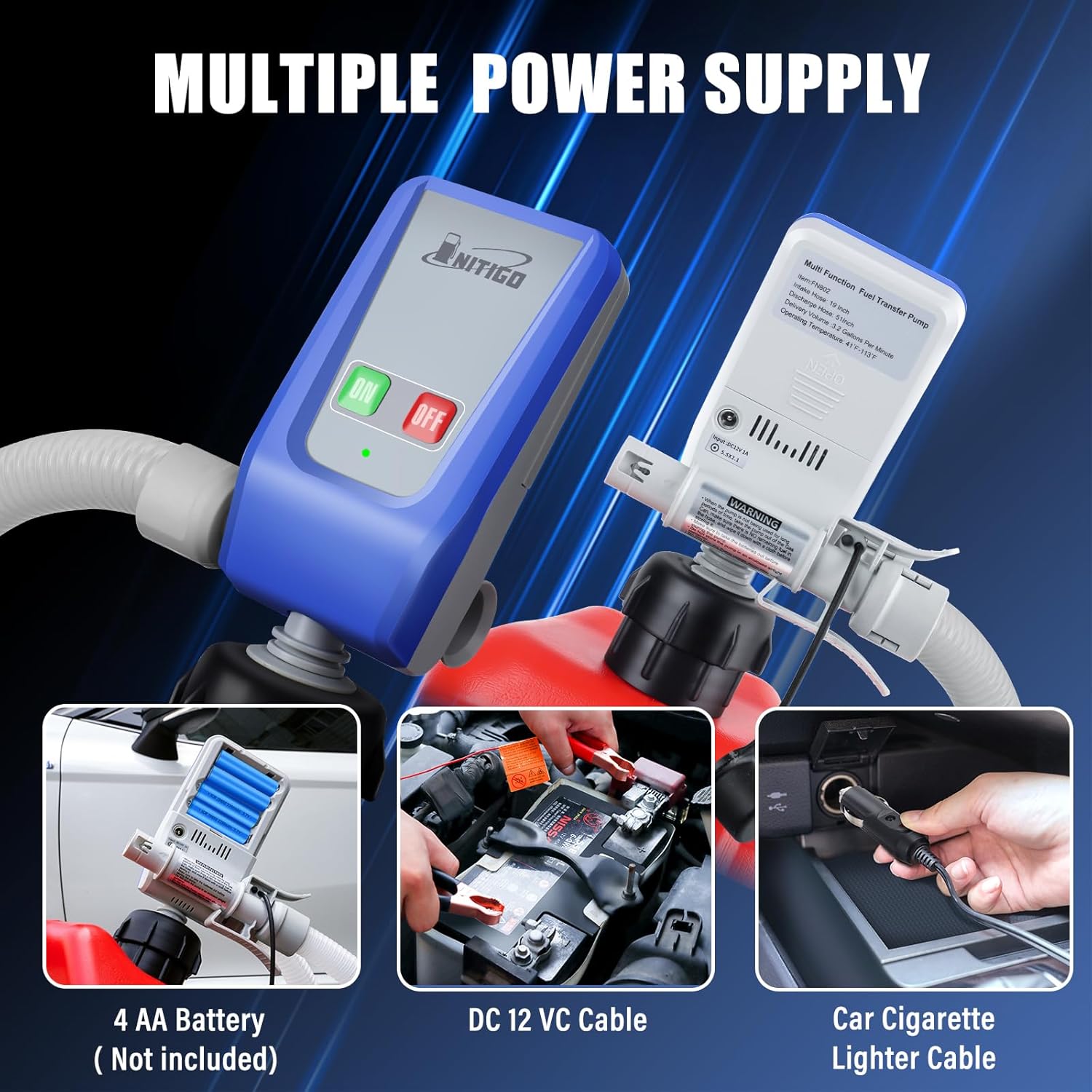 Nitigo Fuel Transfer Pump multiple power supply options