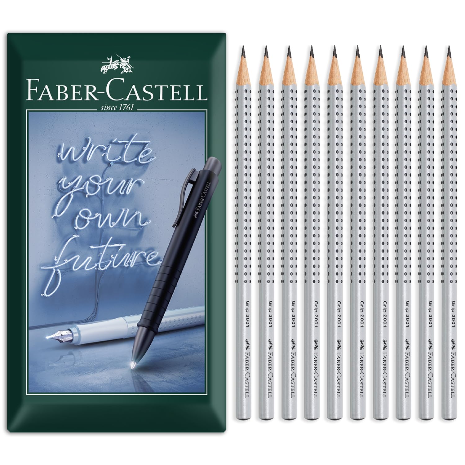 Faber-Castell Grip 2001 Triangular Graphite Pencil - Envelope Gift Pack of 10 Pencils (2B Grade Lead)