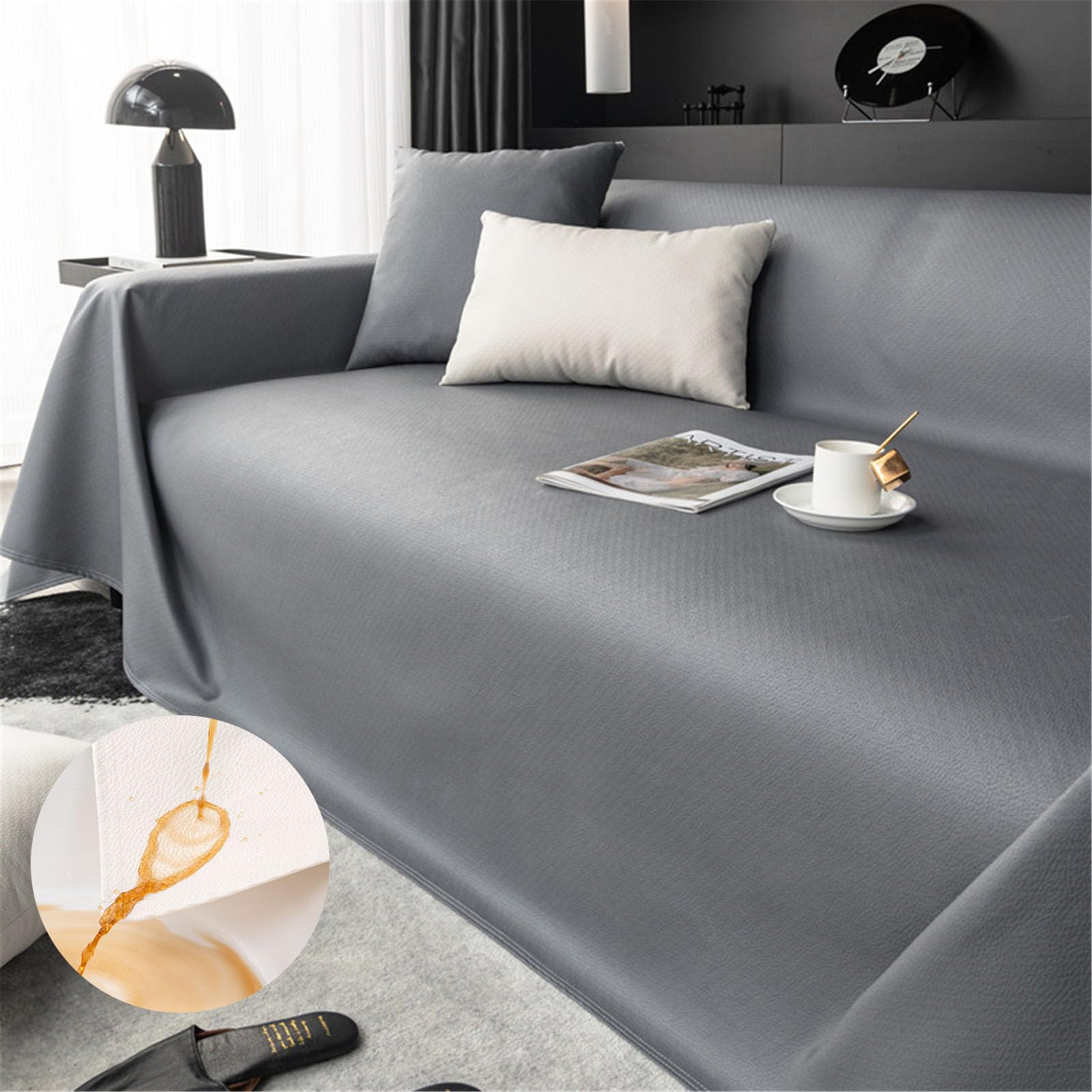 Sofa-Überwürfe – leichter, wasserdichter Bezug, moderner PU-Stoff-Schonbezug für Couch-Schutz, dekorative Decke für Sofa, Bett, Wohnzimmer, alle Jahreszeiten (Dunkelgrau, 205 x 230 cm)