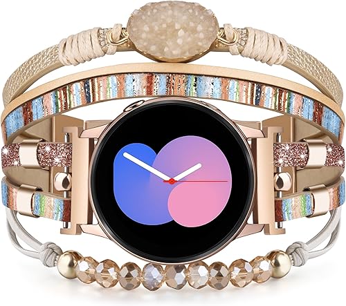 VISOOM Pulsera bohemia con cuentas para Samsung Galaxy Watch 5643Active2Watch 64, bandas clásicas para mujer, 0.787 pulgadas, correa de reloj de