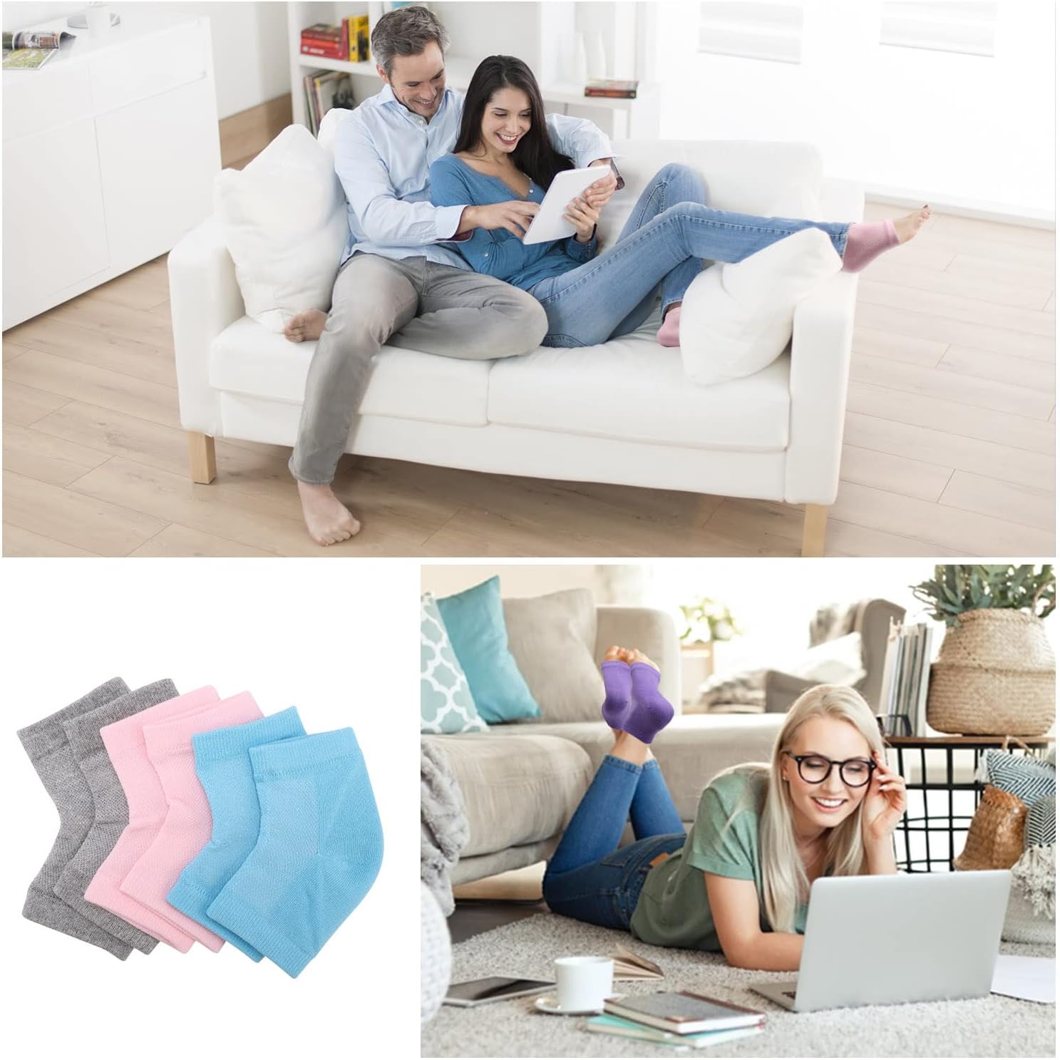 BEoffer 3 Pairs Moisturizing Heel Socks for Dry Cracked Heels Treatment, Breathable Open Toe Gel Sleeves Reusable SPA Socks Anti Cracked Chapped Foot Smooth Skin Care Foot Protector : Beauty & Personal Care