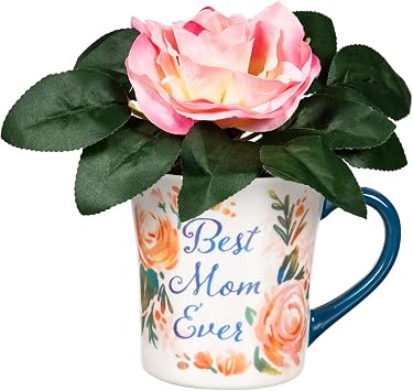 Cypress Home Beautiful Best Mom Ever Coffee Cup and Floral Set - 3 x 3 x 4 Inches Homegoods and Accessories for Every Space