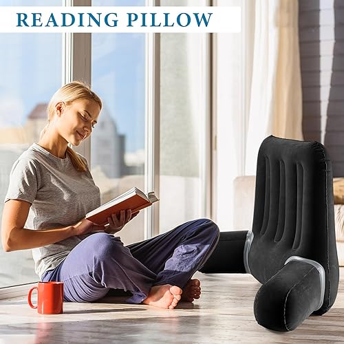 Miniatura 5 de Almohada inflable de lectura para respaldo con brazos, almohada de espalda para sentarse en la cama para oficina, lectura y campamento, apoyo en la
