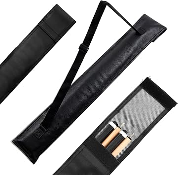 1Pcs Pool Cue Case - 31" Long Soft Leather Pool Stick Case - Holds 2 Butt and 2 Shaft - Sturdy Billiard Cue Bag with Shoulder Strap Handle, Billiard Stick Bag for Men and Women