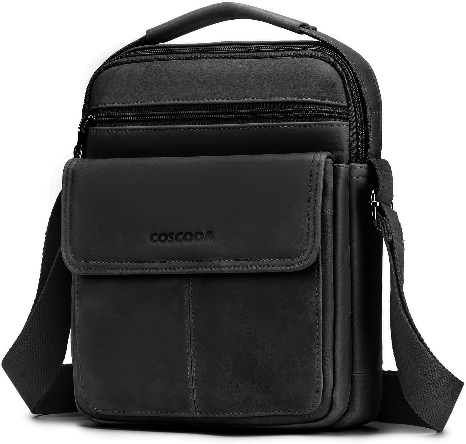Men's Leather Crossbody Shoulder Bag - Messenger Satchel Travel Handbag