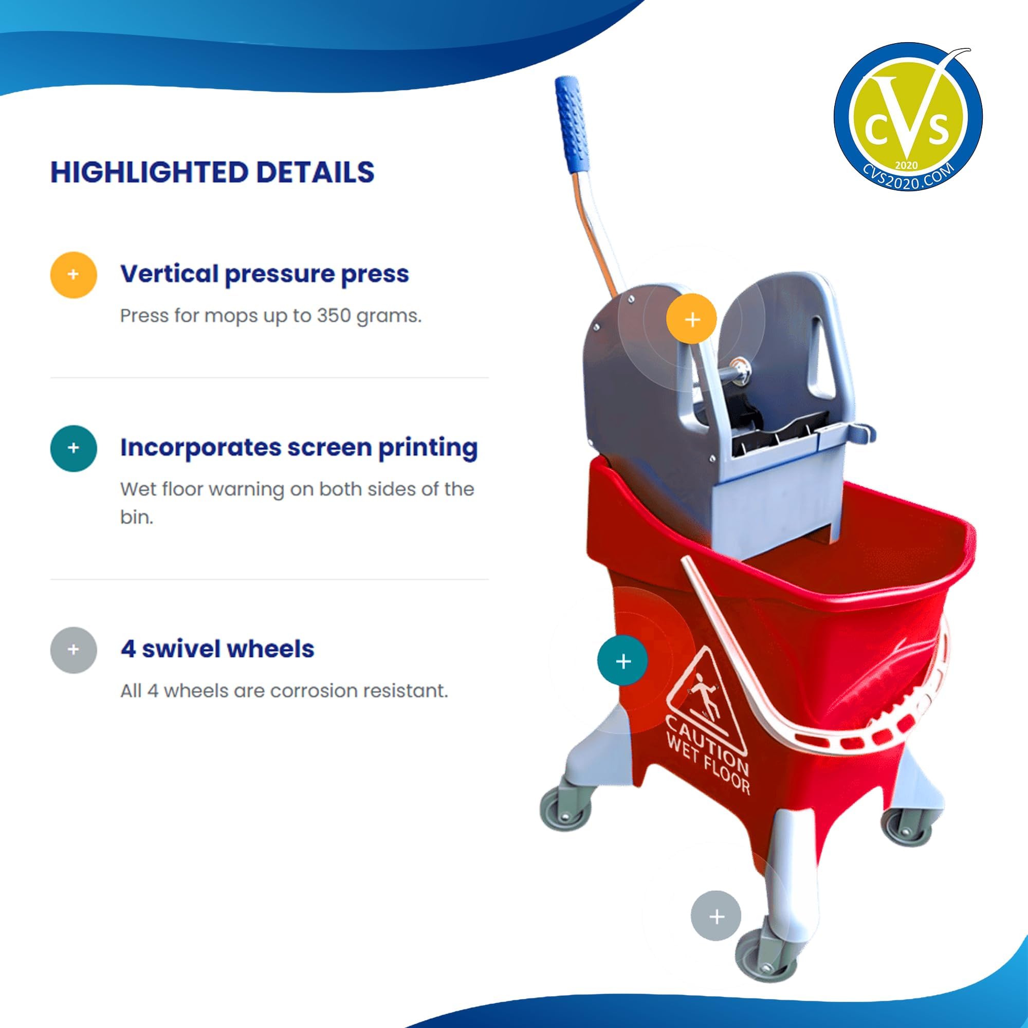Yellow Kentucky Wringer 31L - Cubo para fregona con ruedas, limpieza comercial (rojo)
