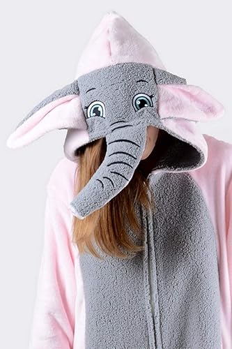 Vista 6 de Yelete Disfraz de pijama de animal de felpa para adultos, sin pies, con bolsillos, Elefante