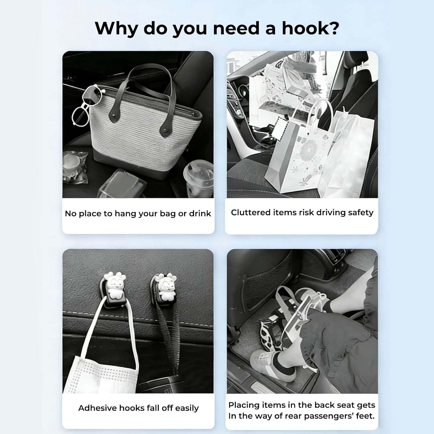 2PCS Car Hooks for Sport Seat Back Headrest, Universal Hidden Car Seat Storage Organizer Hooks for Purses Bags Toys Bottles Hangers for Sport Seats Back