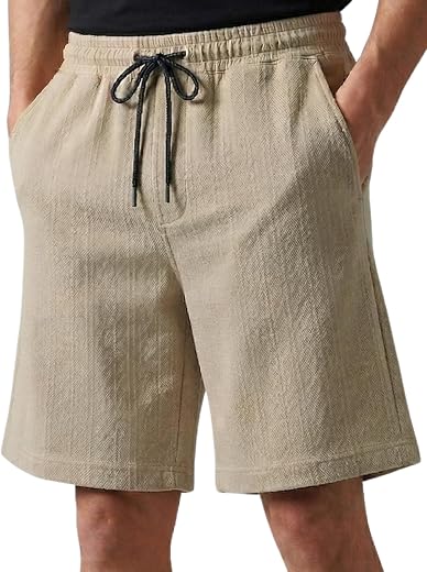 Bollyclues Men’s Premium Linen Blend Casual Shorts | Textured Lightweight Summer Shorts with Elastic Waist &amp; Drawstring | ...