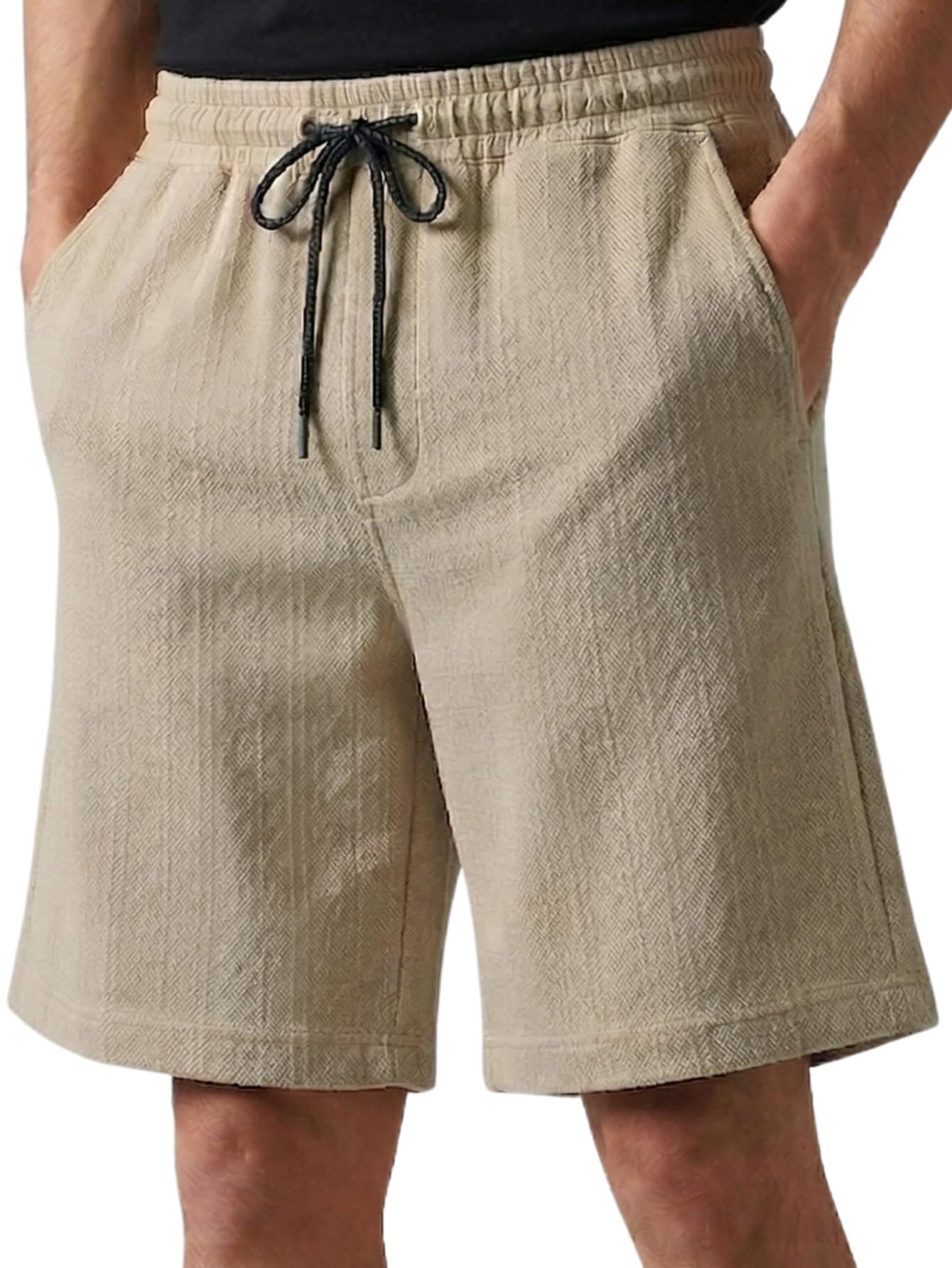 bollyclues Men’s Premium Linen Blend Casual Shorts | Textured Lightweight Summer Shorts with Elastic Waist & Drawstring | Breathable Relaxed Fit Shorts for Men-picture-54