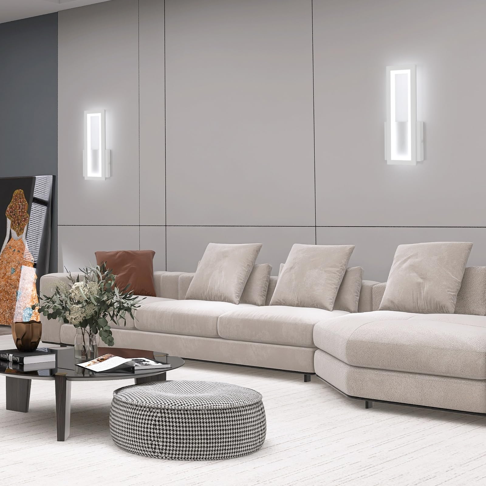 Aplique de Pared Interior LED, Lámpara de Pared LED Moderno 16W 1800LM, Luz de Pared Blanco Moderna en Acrílico, Iluminación de Pared para Dormitorio, Pasillo, Escalera, 6500K Luz Blanca, 32CM