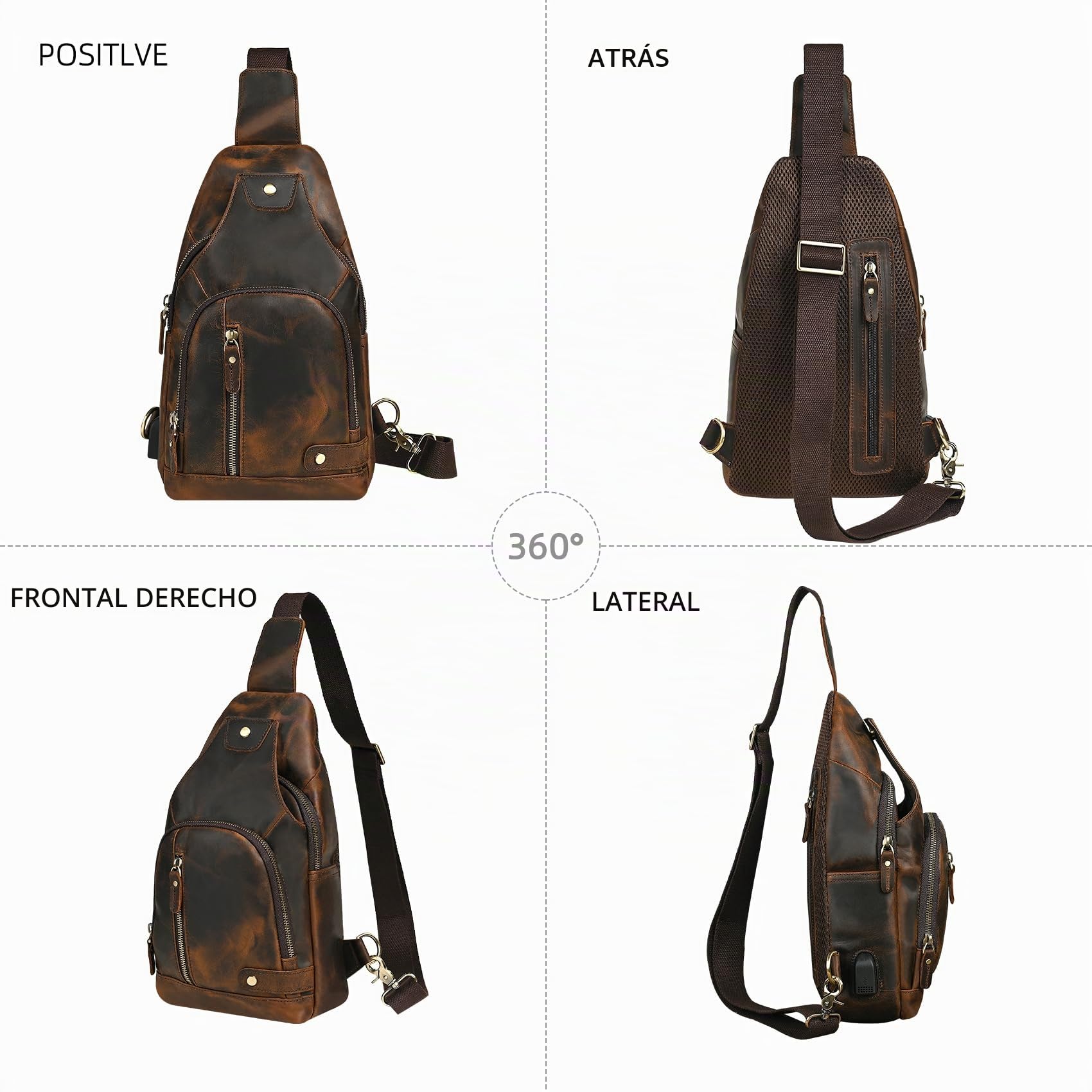 Crazy Horse Cuero Triángulo Cruzado-cuerpo Sling Pecho Bolsa Viaje Un Hombro Mochila Daypack Para Hombres Masculino 3028