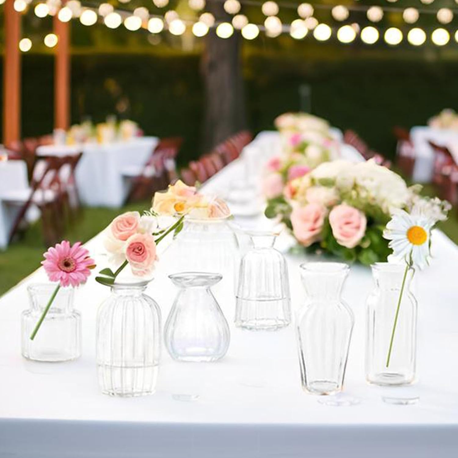 Bud Vases in Bulk Small Glass Clear Vertical Stripes Vase Set of 6 Different Shape Vintage Mini Tiny Vases Modern Cute for Home Flowers Table Wedding Decor Centerpieces Party Dining Room - Image 5