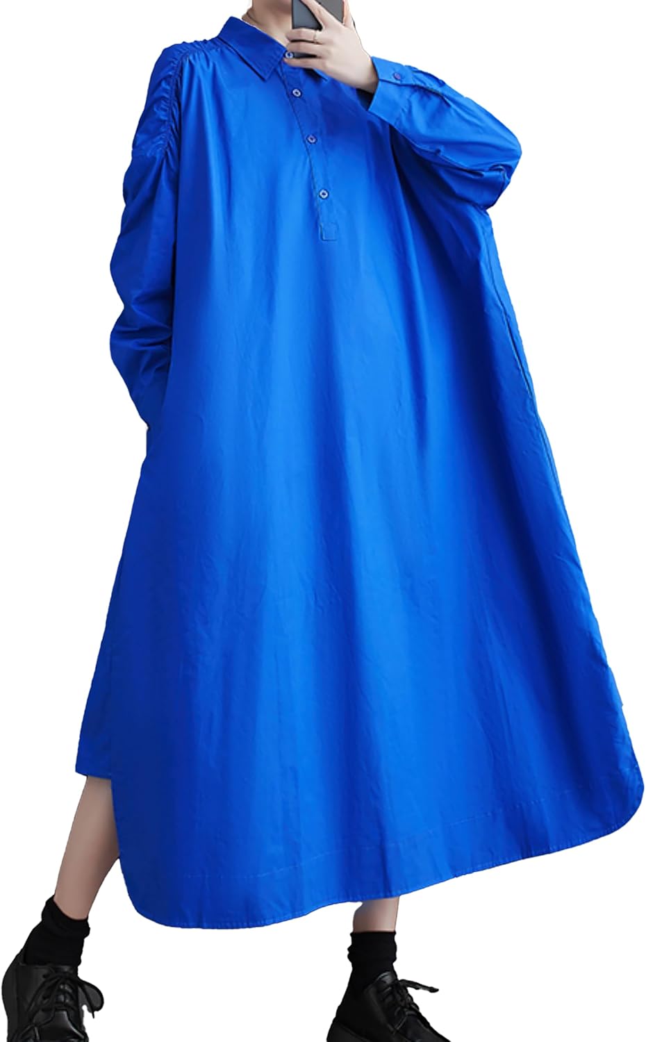 ellazhu Womens Fall Casual Patchwork Funky Long Sleeve Designer Dress Loose Blouse GY2787 A