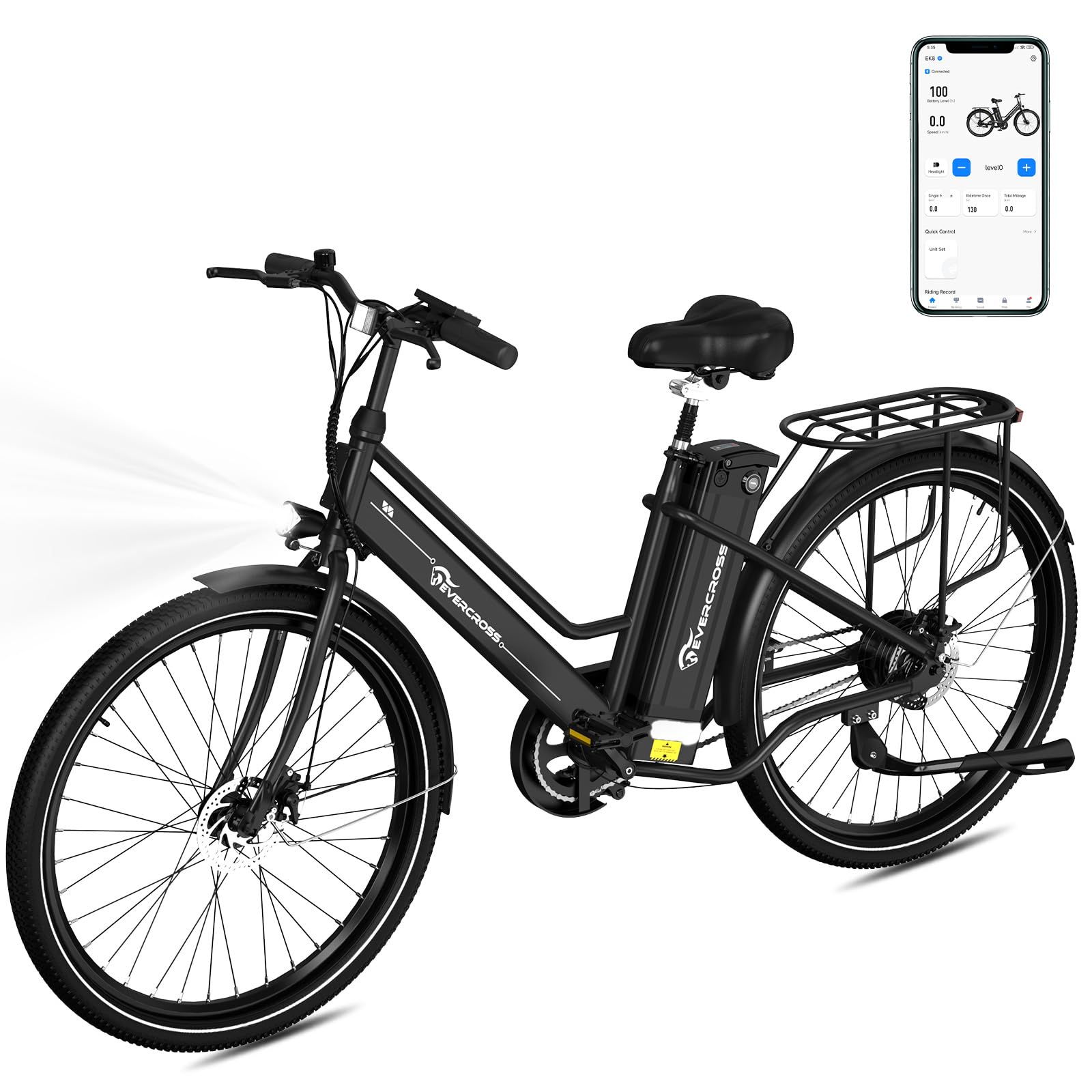 EVERCROSS EK8 Elektrofahrräder Erwachsene, 26 Zoll E-Bike - 250W Motor, 36V 15,6AH Akku, 15/20/25 KM/H, 120KG Max. Belastung, Mountainbike Elektrofahrrad für Frauen Männer