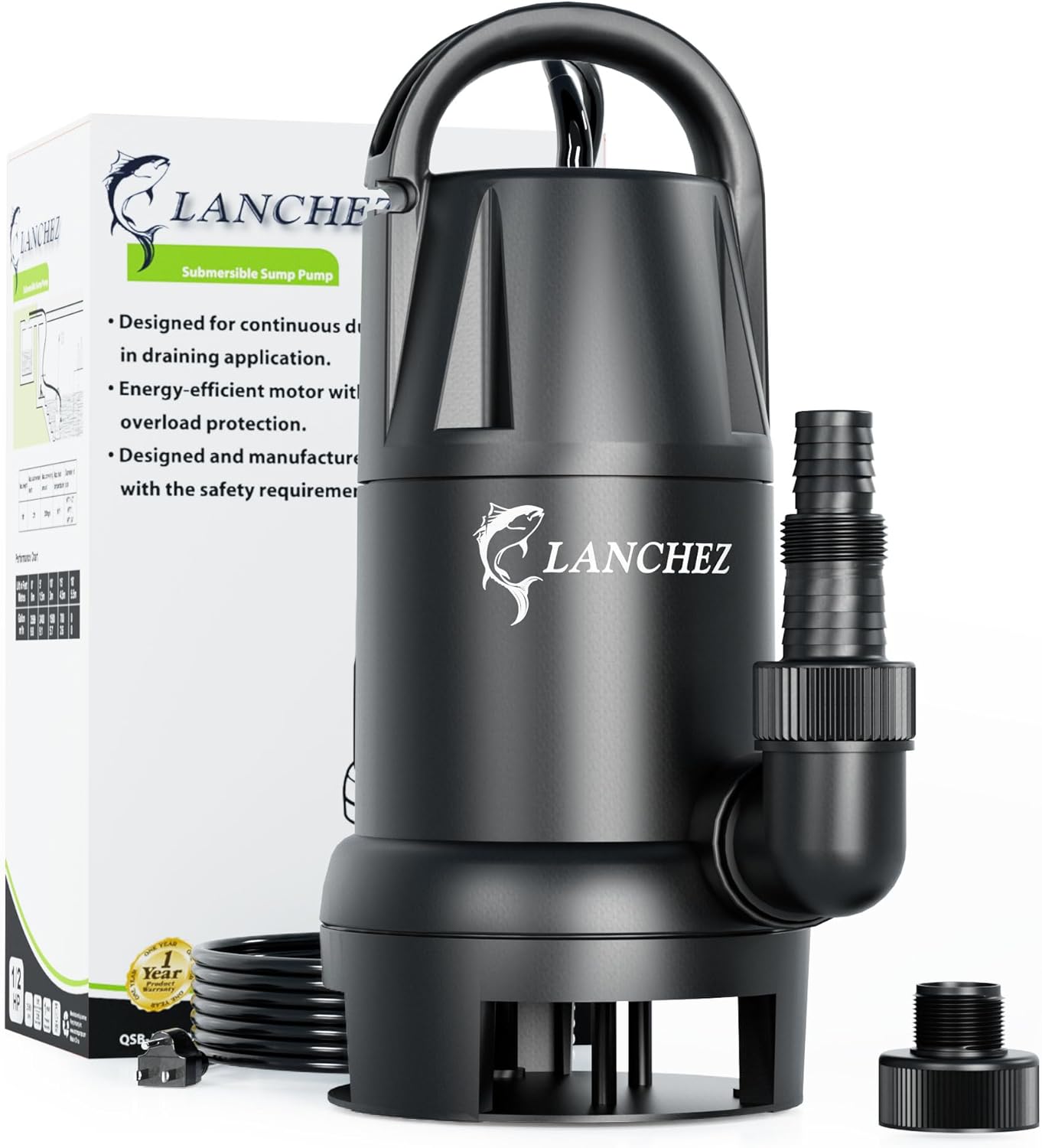 1/2 HP Sump Pump Submersible 2394 GPH, 115V