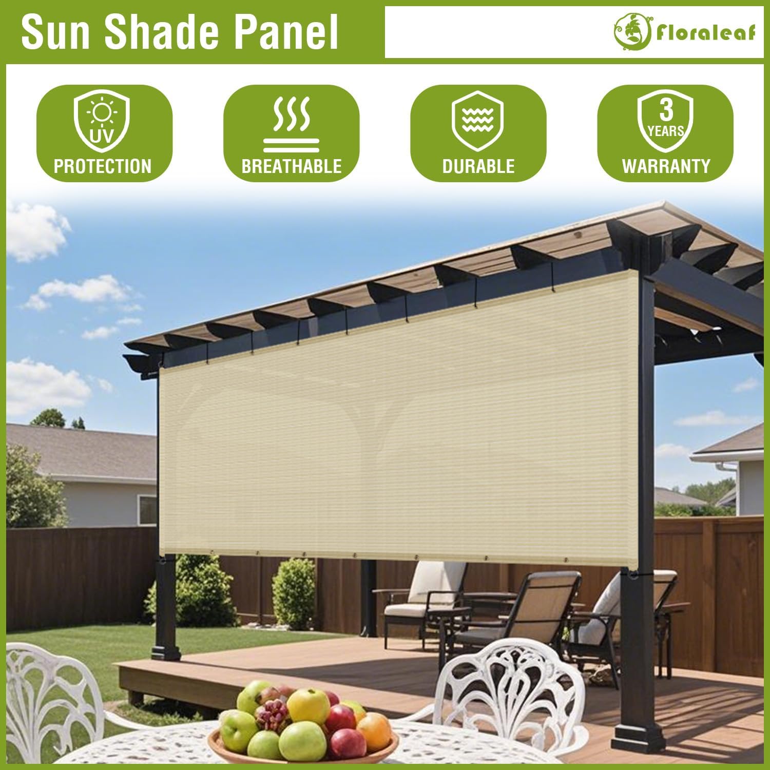 10' × 12' Pergola Shade Cover Universal Replacement Canopy Cover Outdoor Durable Fabric Sun Shade Cloth for Deck Patio Porch Backyard Gazebo with Grommets & Weighted Rods, Beige