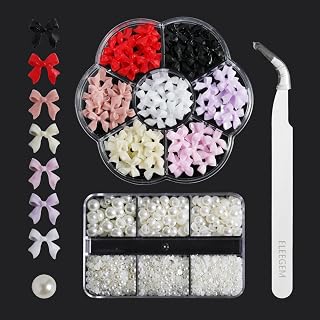 3D Bow Nail Charms Colorful Butterfly Bow Resin Rhinestones,with Flat Back Half Pearl Nail Art Accessories for Nail DIY Decoration