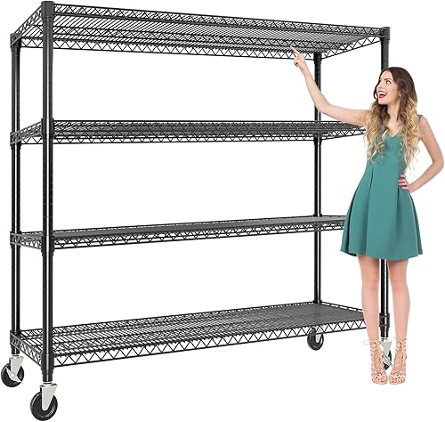 Miniatura 11 de Estantería de almacenamiento de 4 niveles, estantes de metal de 70.8 pulgadas de ancho, estantes de despensa en forma de L de 59 pulgadas de alto,