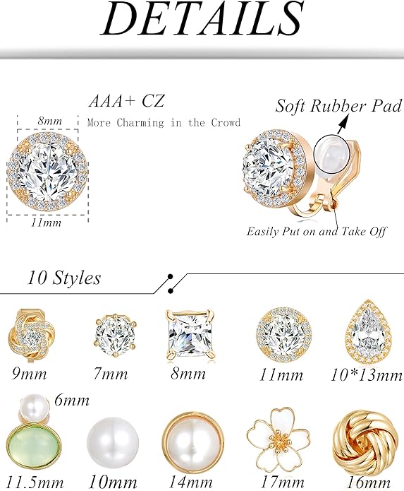 Tornito 10 Pares Aretes Clip On No Perforados miniatura 2