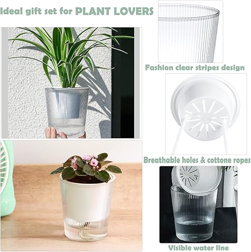 Miniatura 2 de Paquete de 8 macetas y macetas transparentes de riego automático de 4.5 pulgadas para plantas de interior, macetas pequeñas de orquídeas, macetas de