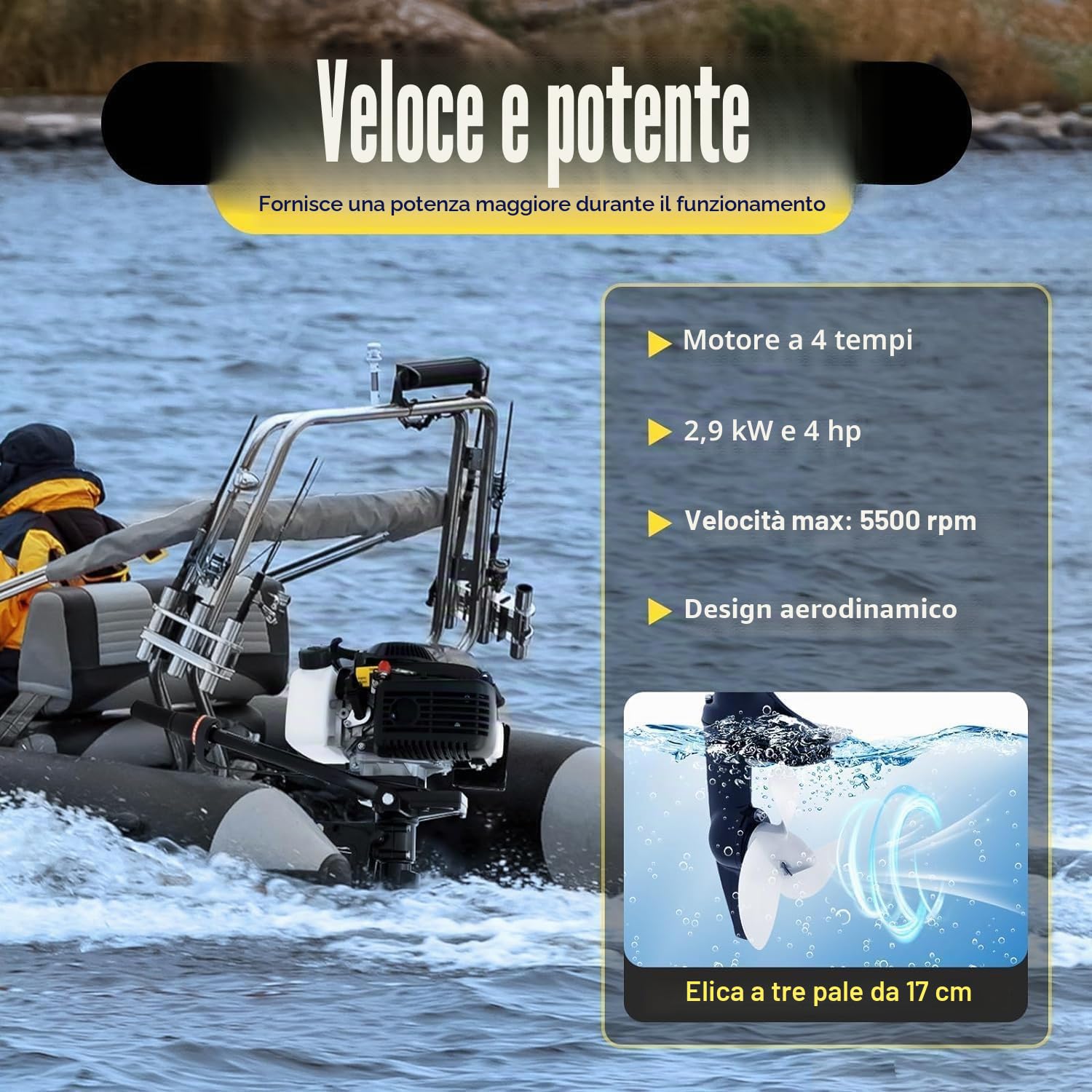 HANGKAI Motore Fuoribordo a 4 Tempi, 4 CV, Sistema di Accensione CDI, a Benzina, Corto per Barca da Pesca Gonfiabile