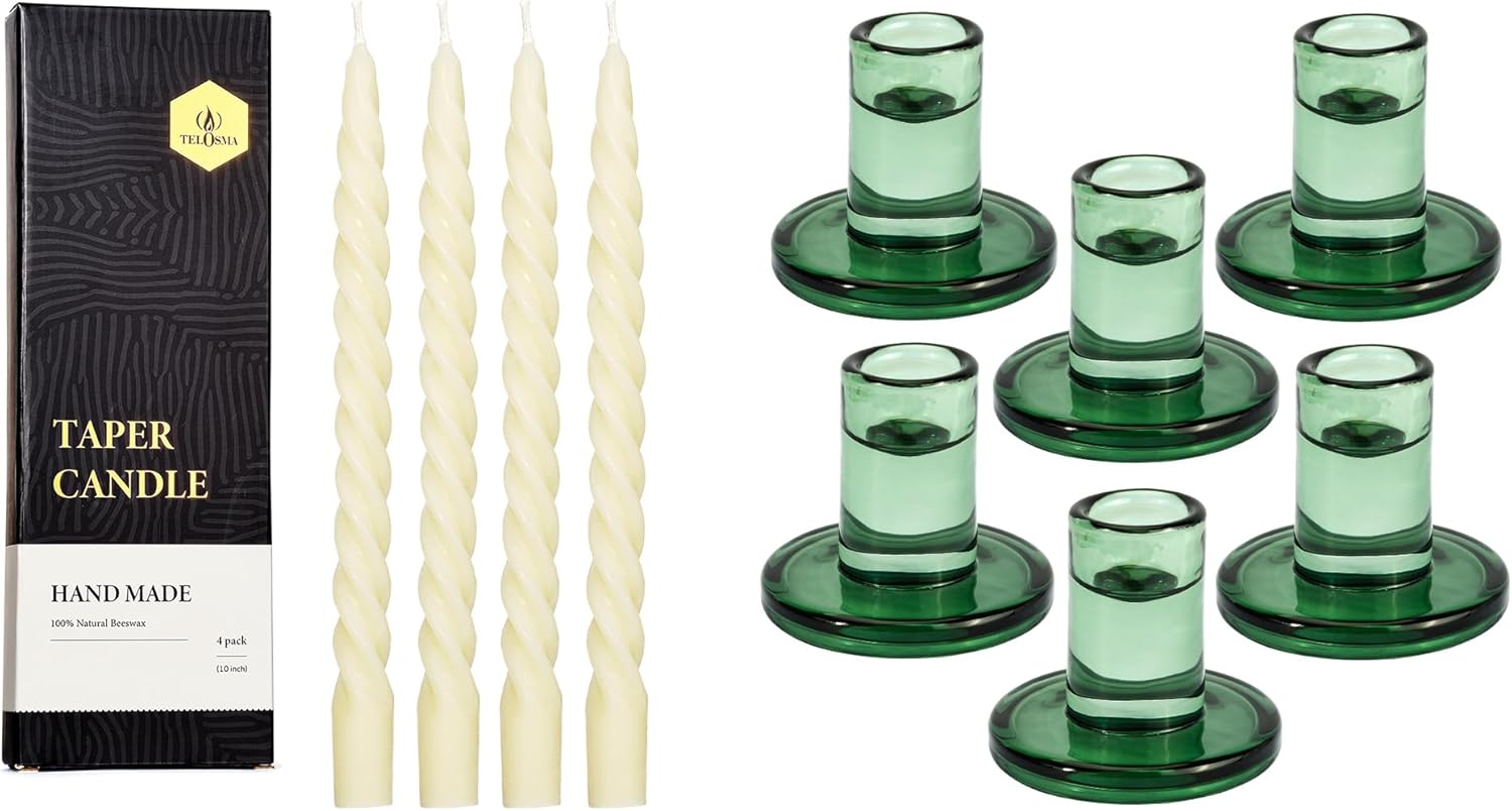 4 PCS Taper Candle + Compatible Candle Holder
