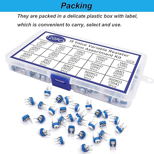 Miniatura 6 de TWTADE Kit surtido de potenciómetro de resistencia variable de 0.236 in 15 valores 100 ohm-2M ohmios en caja de plástico DWJ-150P