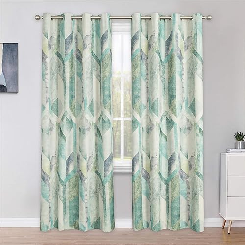 VOGOL Cortinas de estilo moderno para sala de estar, cortinas opacas térmicas con patrón geográfico para sala de juegos, 2 paneles de cortina