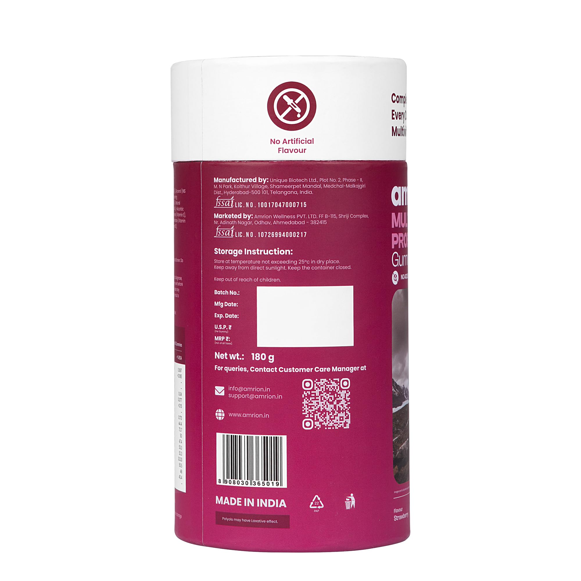 Multivitamins + Probiotic Gummies for Adults | Strawberry Flavour | No Added Sugar | With Vitamins A, B3, B6, B12, C, D2, E, Zinc, Biotin & Iodine | Bacillus clausii UBBC-07 | 60 Gummies | 180g — Amazon image 2